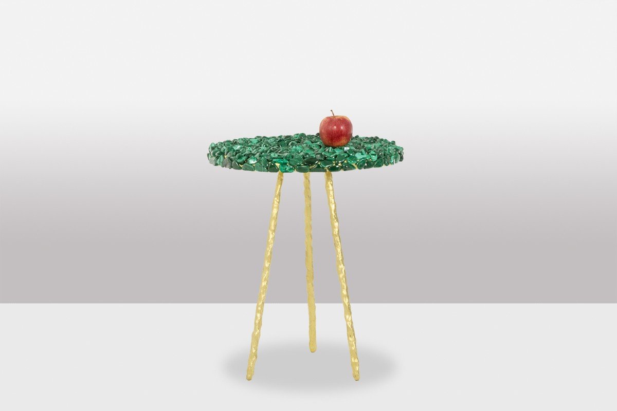 Malachite And Gilded Steel Pedestal Table. Contemporary Work. Ls59992168j-photo-2