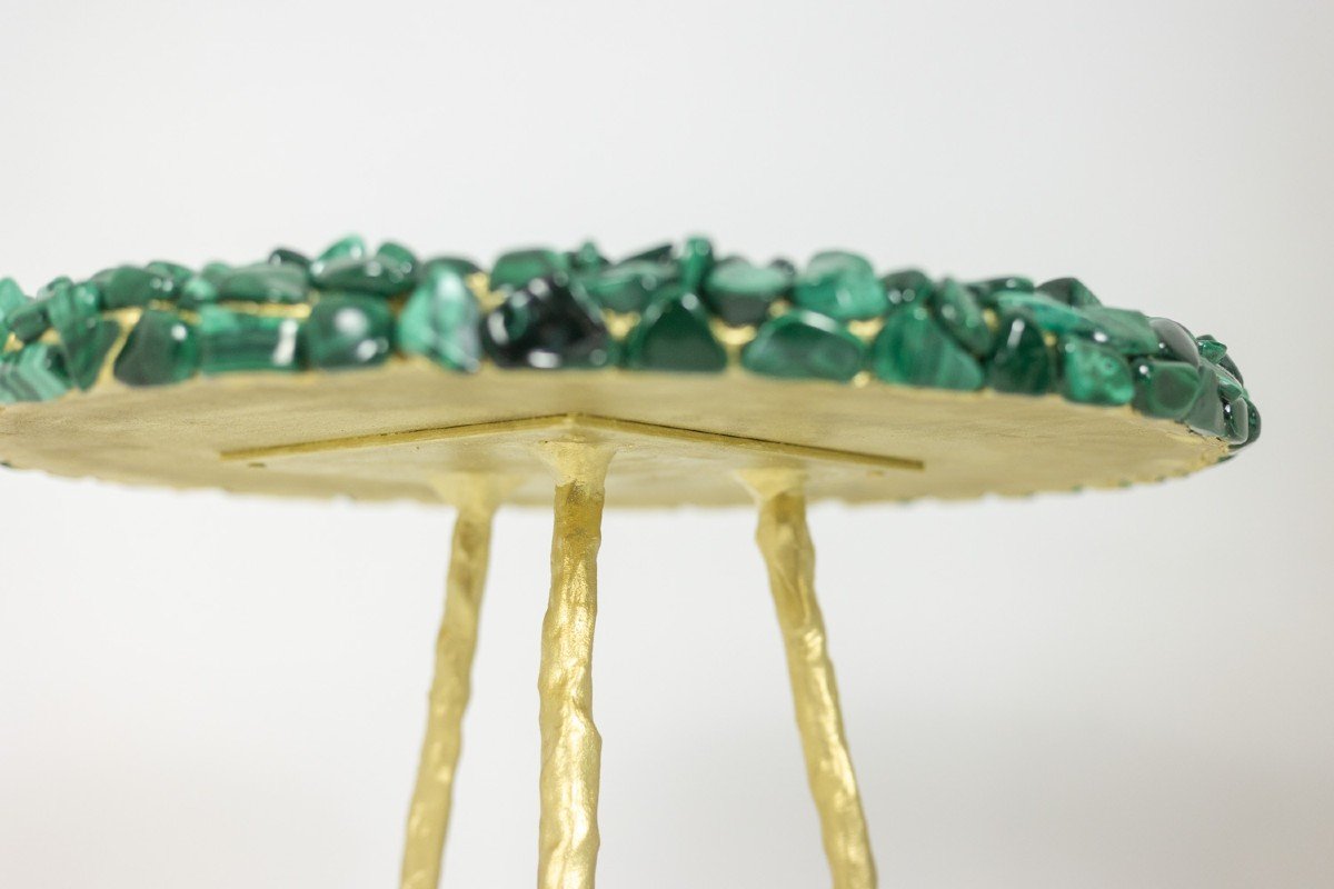 Malachite And Gilded Steel Pedestal Table. Contemporary Work. Ls59992168j-photo-4