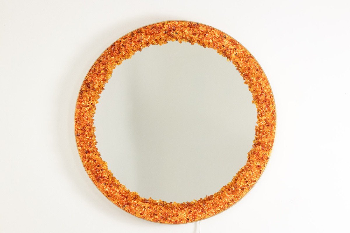 Circular, Backlit Mirror In Amber. Contemporary Artist Work. Ls60082232b-photo-2