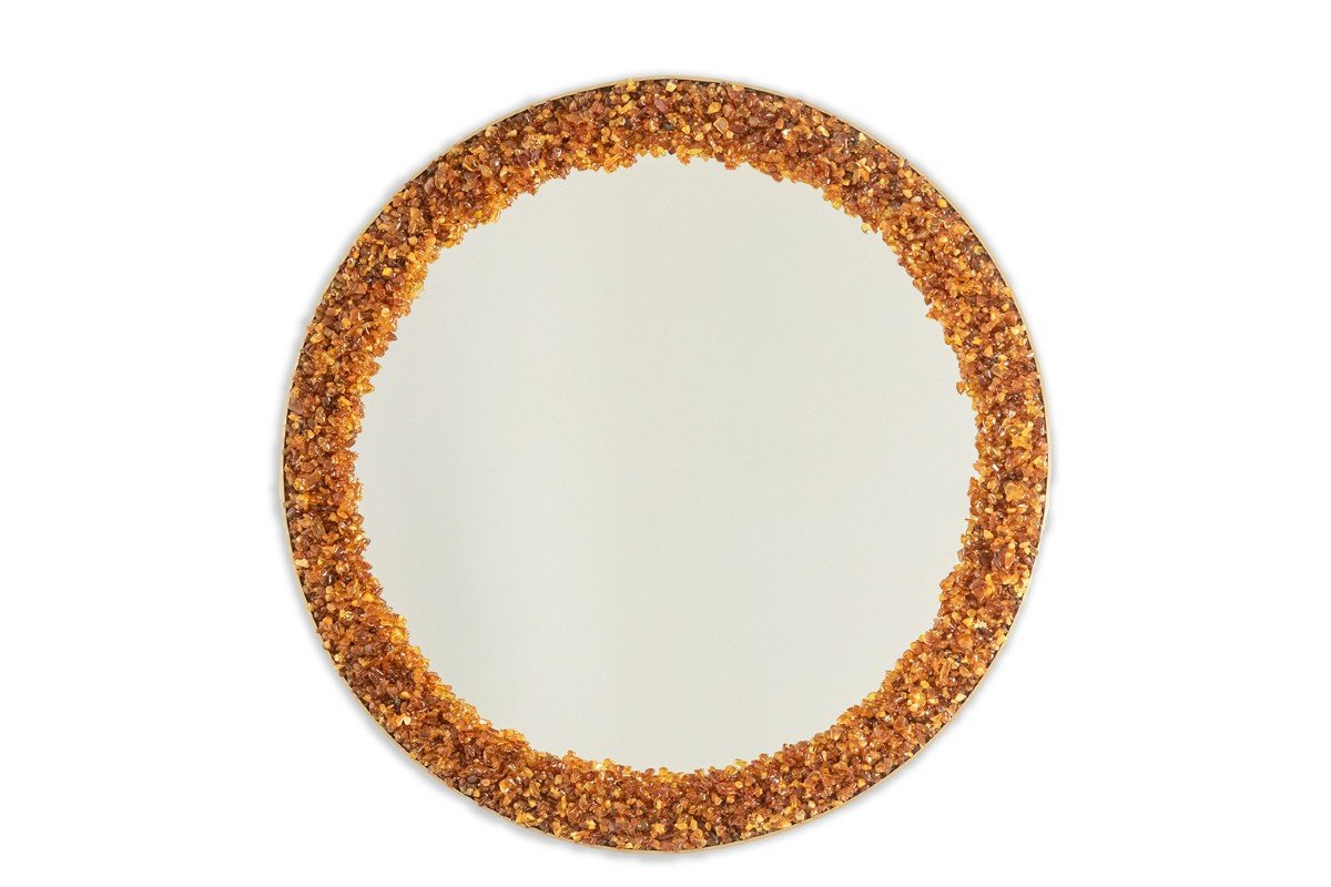 Circular, Backlit Mirror In Amber. Contemporary Artist Work. Ls60082232b