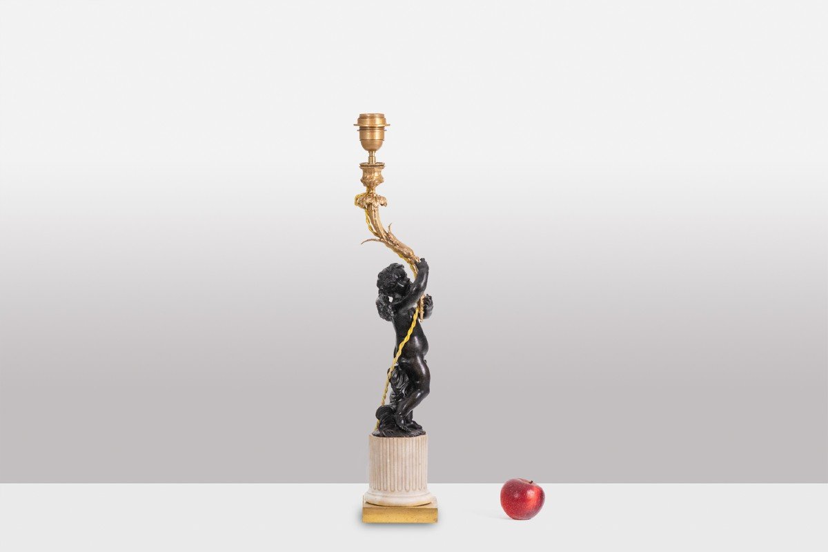 Bronze Lamp Representing A Putti, Marble Base. Circa 1880. Ls60321009g-photo-2