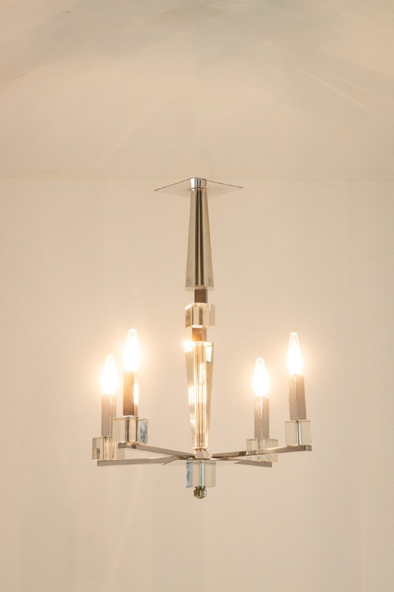 Jacques Adnet. Lustre Moderniste En Métal Chromé. Circa 1940. Ls6042309h-photo-2