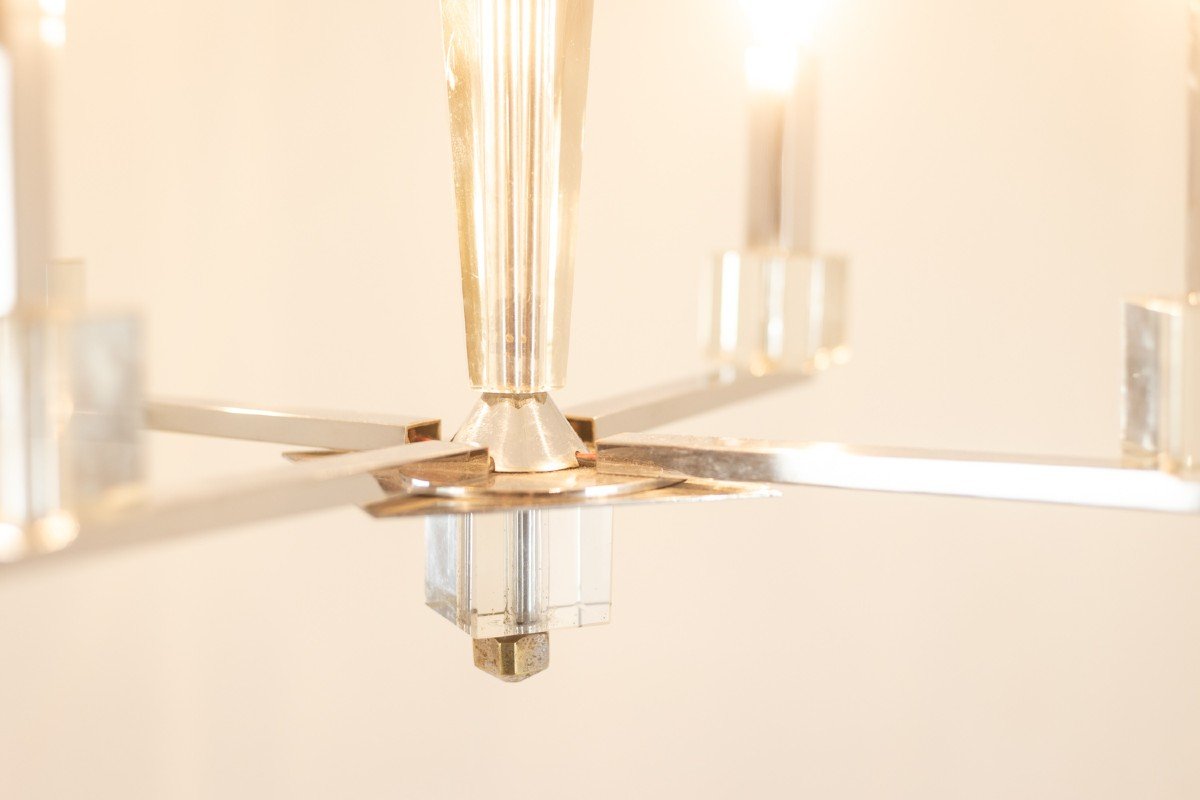 Jacques Adnet. Modernist Chandelier In Chrome Metal. Circa 1940. Ls6042309h-photo-4