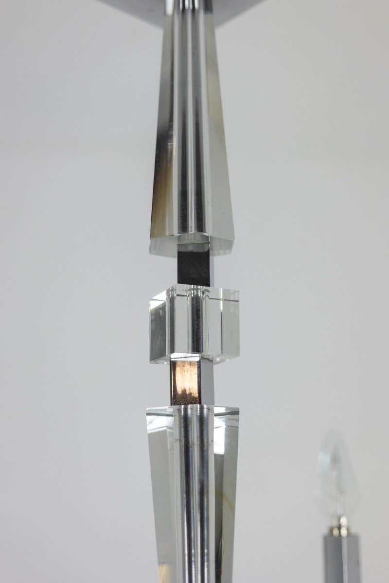 Jacques Adnet. Modernist Chandelier In Chrome Metal. Circa 1940. Ls6042309h-photo-4