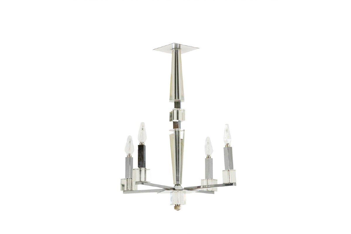 Jacques Adnet. Modernist Chandelier In Chrome Metal. Circa 1940. Ls6042309h