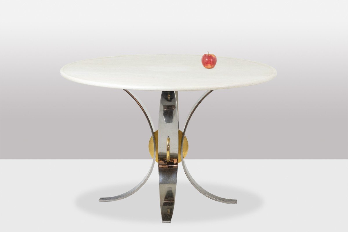 Table In White Marble And Chrome And Gold Metal.  Circa 1970s.  Ls60812009h-photo-3