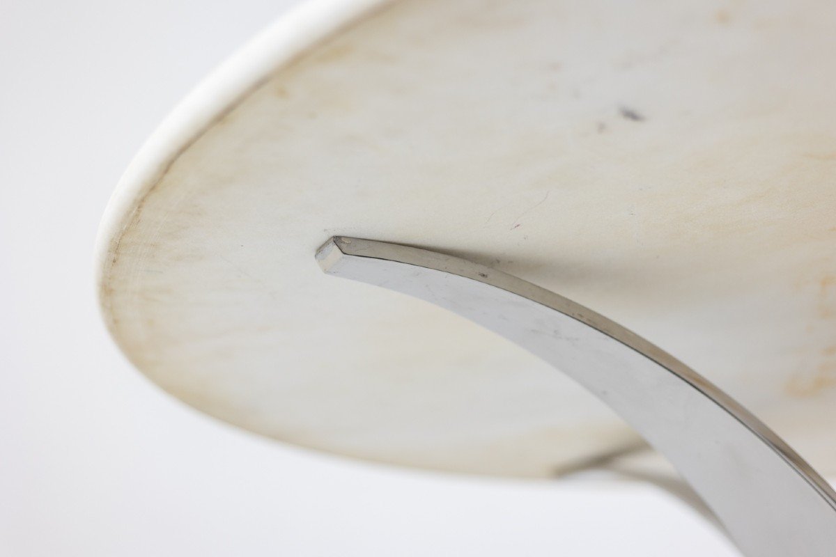 Table In White Marble And Chrome And Gold Metal.  Circa 1970s.  Ls60812009h-photo-2