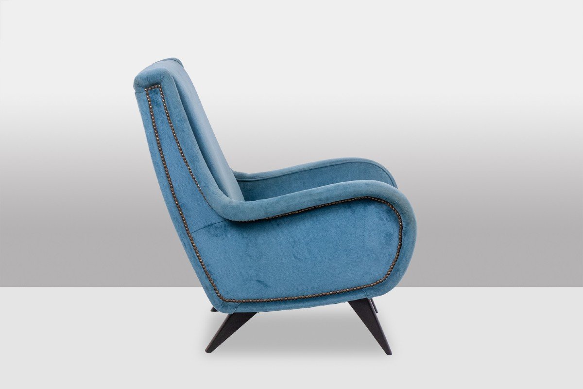 Fauteuil En Velours Bleu, Piètement En Hêtre. Années 1950. Ls4410409a-photo-3