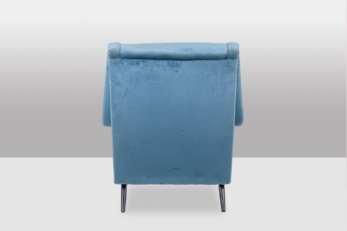 Fauteuil En Velours Bleu, Piètement En Hêtre. Années 1950. Ls4410409a-photo-4