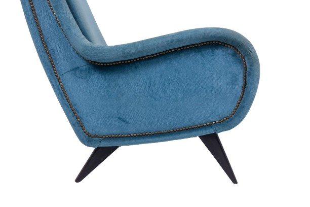 Fauteuil En Velours Bleu, Piètement En Hêtre. Années 1950. Ls4410409a-photo-6