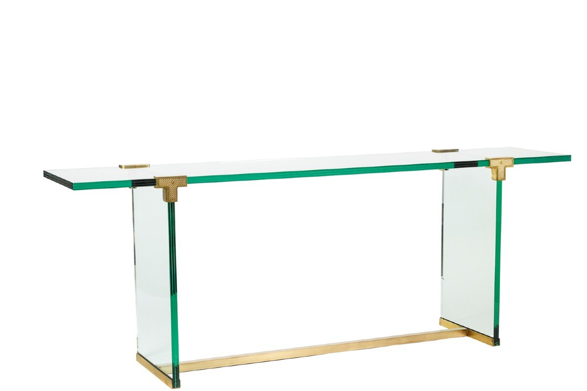 Peter Ghyczy. Console En Verre Et Laiton Doré. Années 1970. Ls61102051g