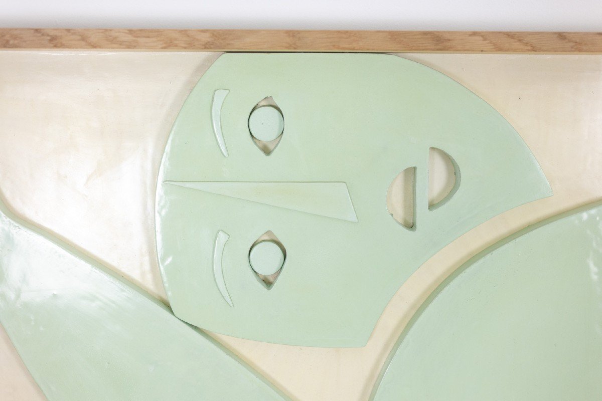 Sculpted Panel In Celadon-colored Lacquer. Contemporary. Ls61863368p-photo-3