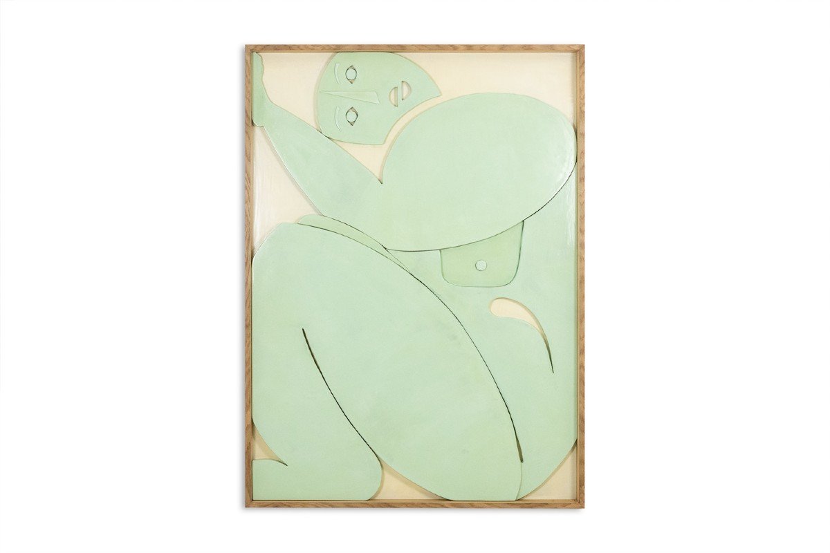 Sculpted Panel In Celadon-colored Lacquer. Contemporary. Ls61863368p