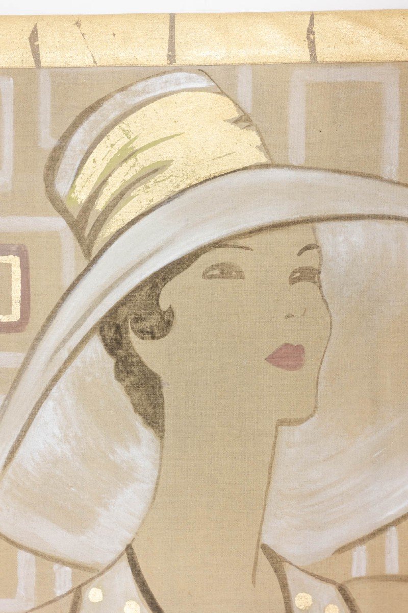 Painted Canvas Representing An Elegant Woman From The 1950s. Contemporary. Ls6135675t-photo-3