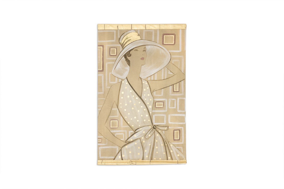 Painted Canvas Representing An Elegant Woman From The 1950s. Contemporary. Ls6135675t