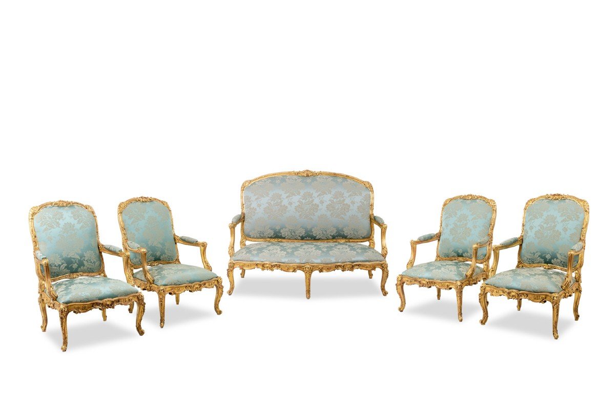 Salon De Style Louis XV à Chassis En Bois Doré. Circa 1880. Ls61405700/5b