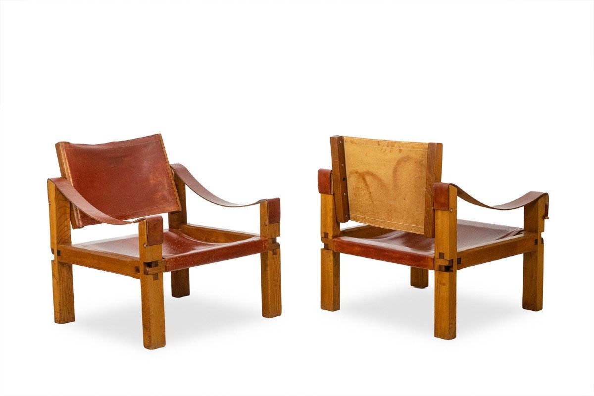 Pierre Chapo. Pair Of S10x Model Armchairs In Elm. Circa 1970. Ls63302609p