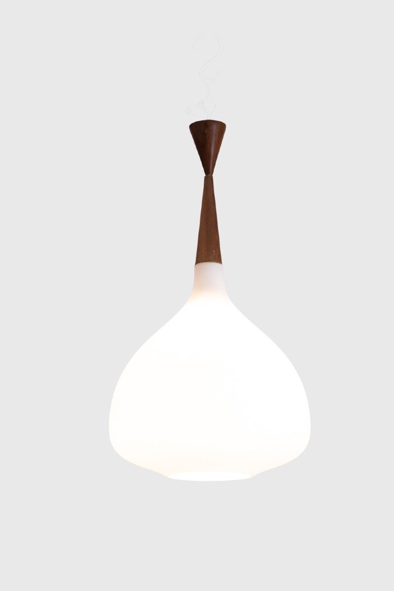 Suspension In White Opaline Glass And Blond Mahogany. 1960s. Ls6356358m-photo-2