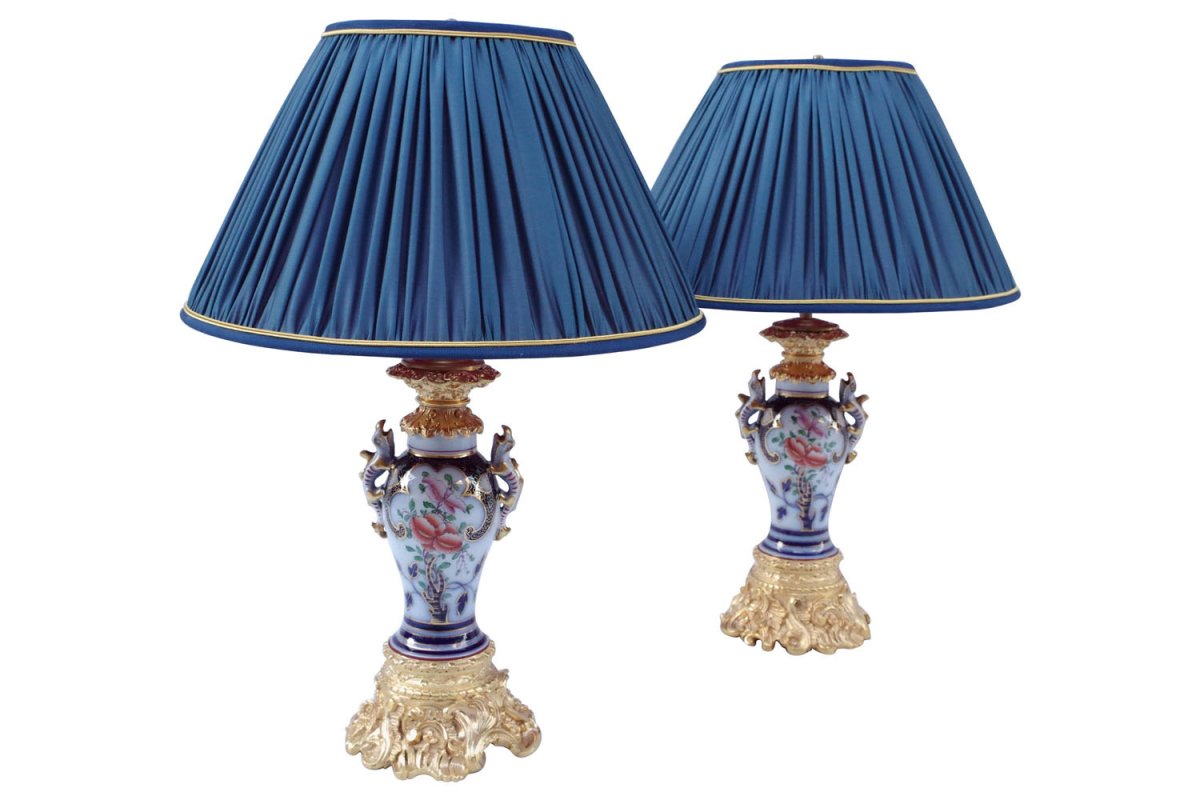 Pair Of Valentine Porcelain Lamps, Late 19th Century - Ls3458961