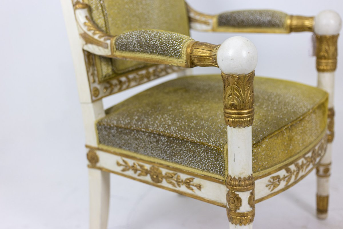 Pair Of Empire Style Armchairs In White And Gold Wood, 1950s - Ls35072251-photo-4
