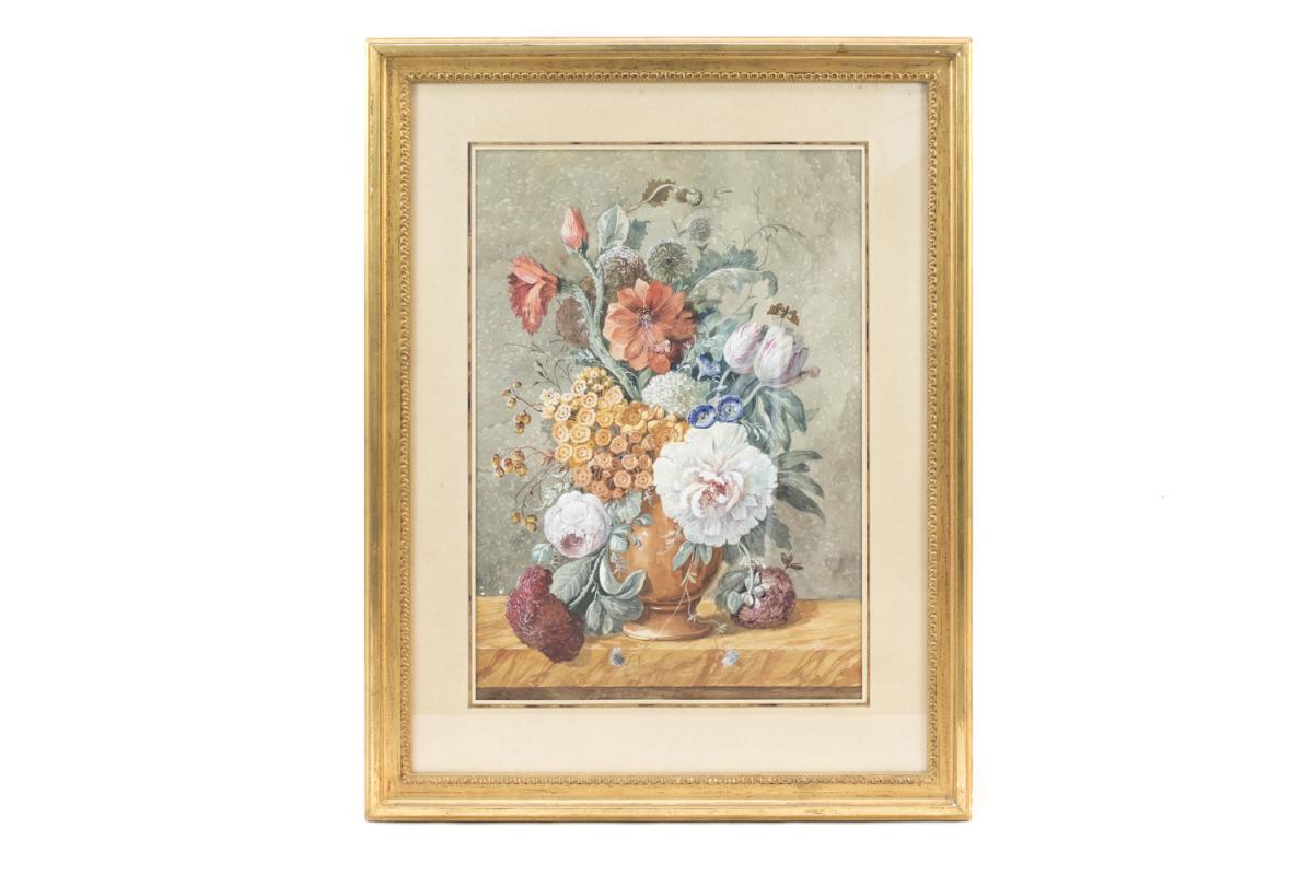 Pair Of Gouaches Flowers Bouquets, Late 19th Century - Ls3555601-photo-2