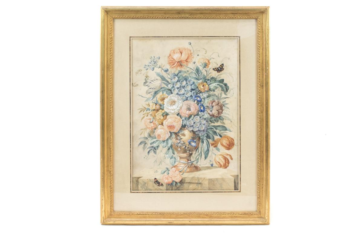 Pair Of Gouaches Flowers Bouquets, Late 19th Century - Ls3555601-photo-3