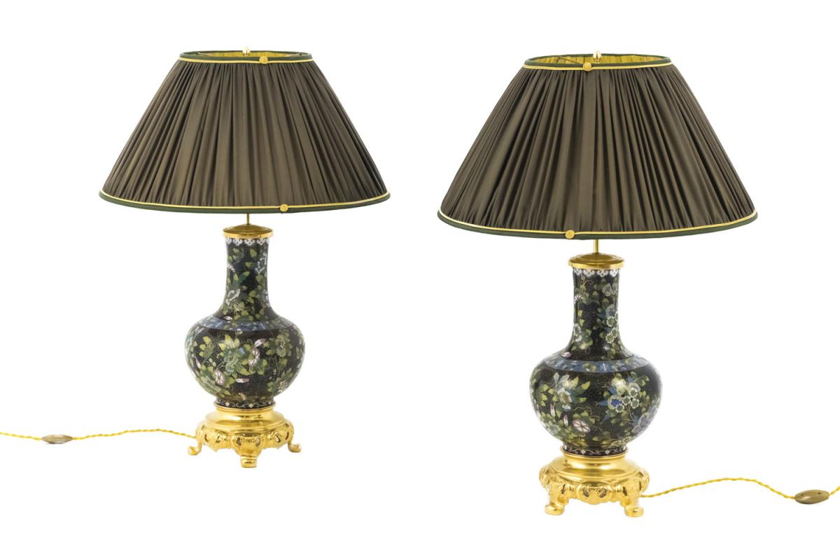 Pair Of Lamps In Black Cloisonné Enamel And Gilt Bronze, Circa 1880 - Ls37131001