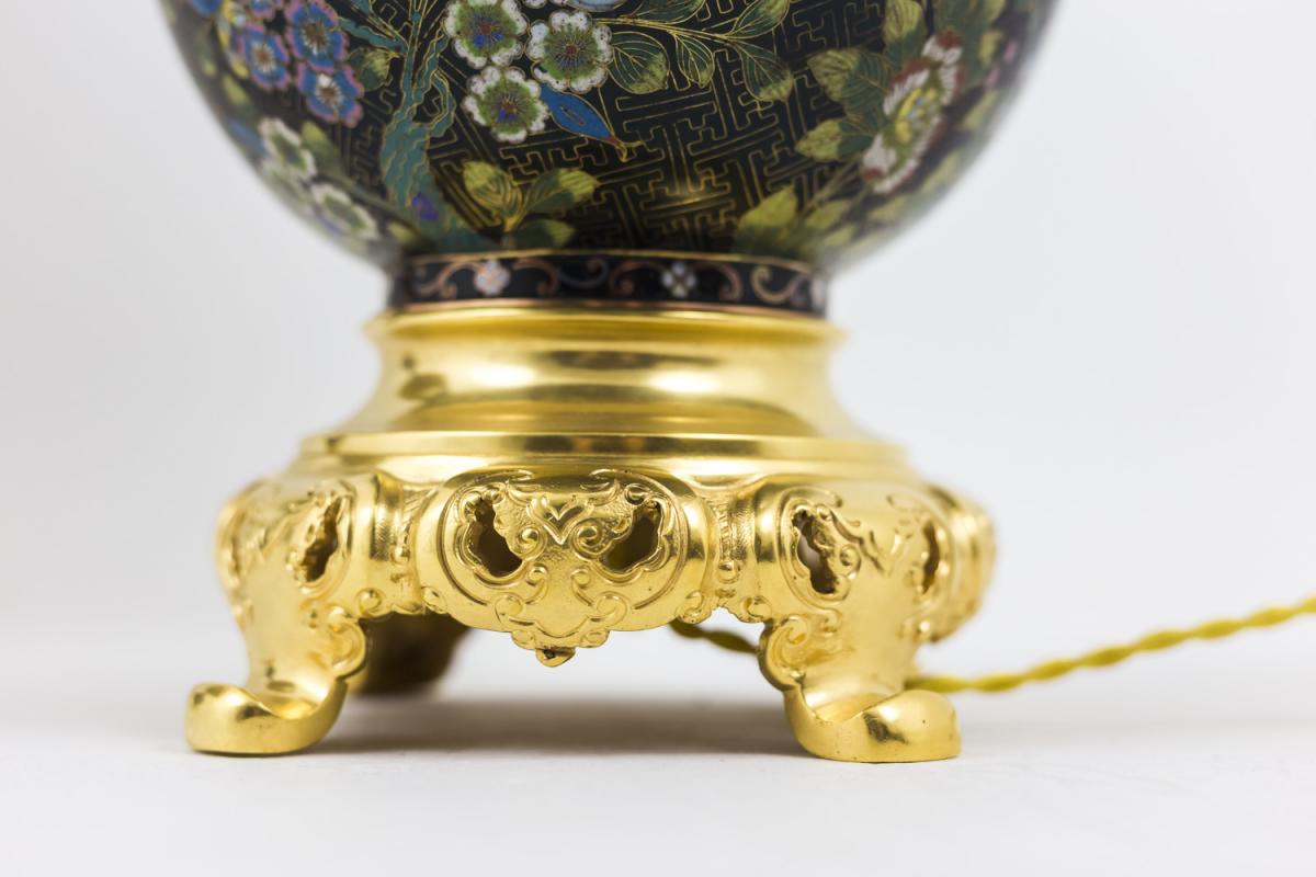 Pair Of Lamps In Black Cloisonné Enamel And Gilt Bronze, Circa 1880 - Ls37131001-photo-3