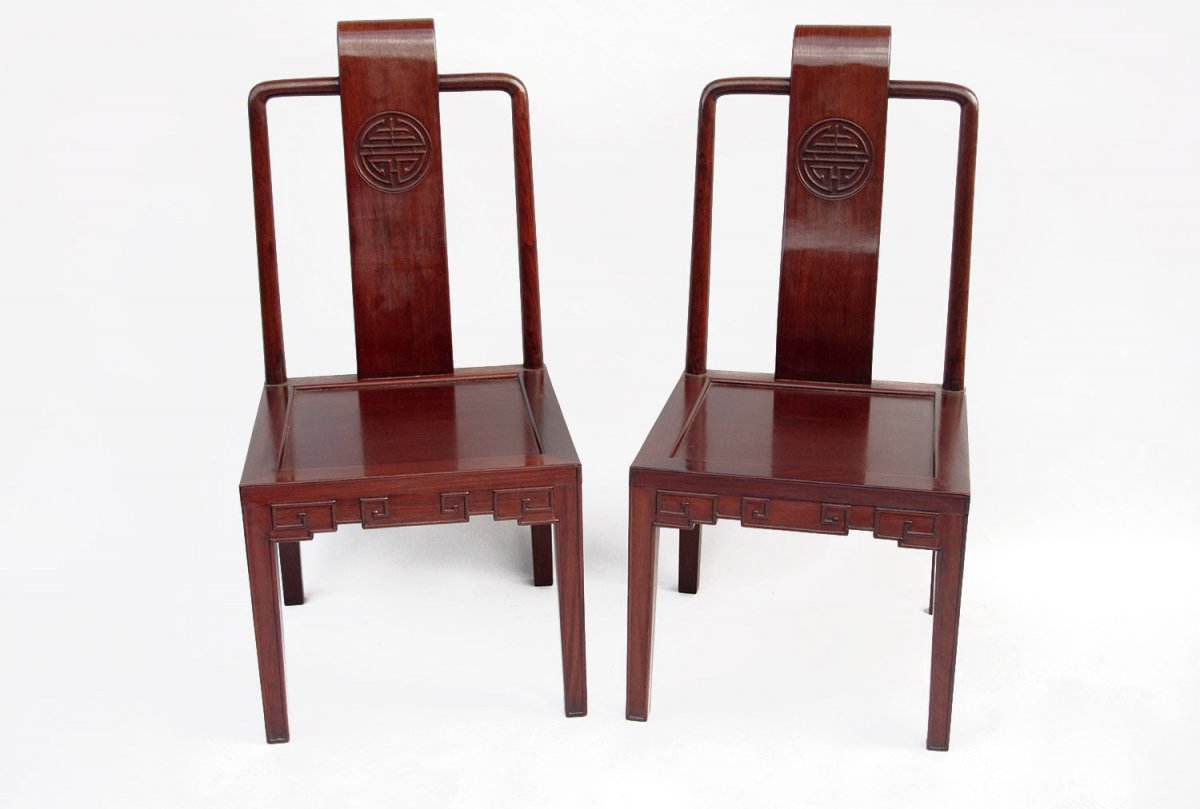 Pair Of Chinese Style Mahogany Chairs, 1900 - Ls2936631-photo-2