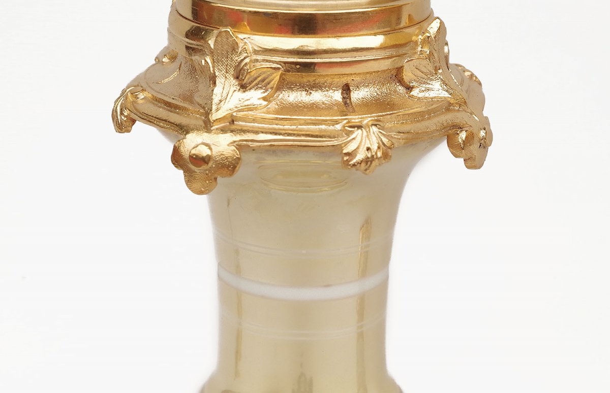 Pair Of Lamps In Cream And Gold Iridiscent Porcelain, 19th Century - Ls3351771-photo-3