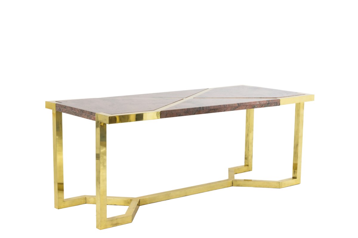 Table In Gilt Brass And Pink Granite, Italy, 1970’s - Ls41242351