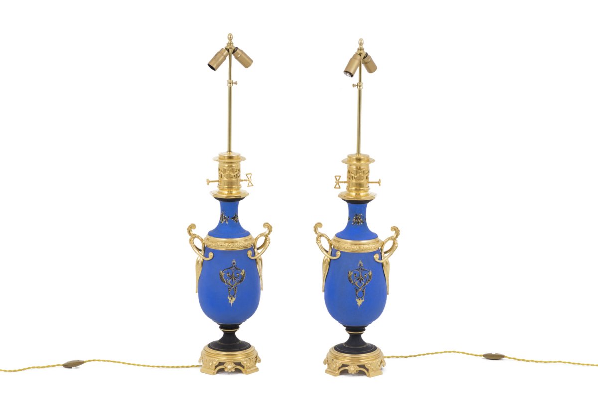 Pair Of Neoclassical Style Porcelain Lamps, Napoléon III Period - Ls40641431-photo-2