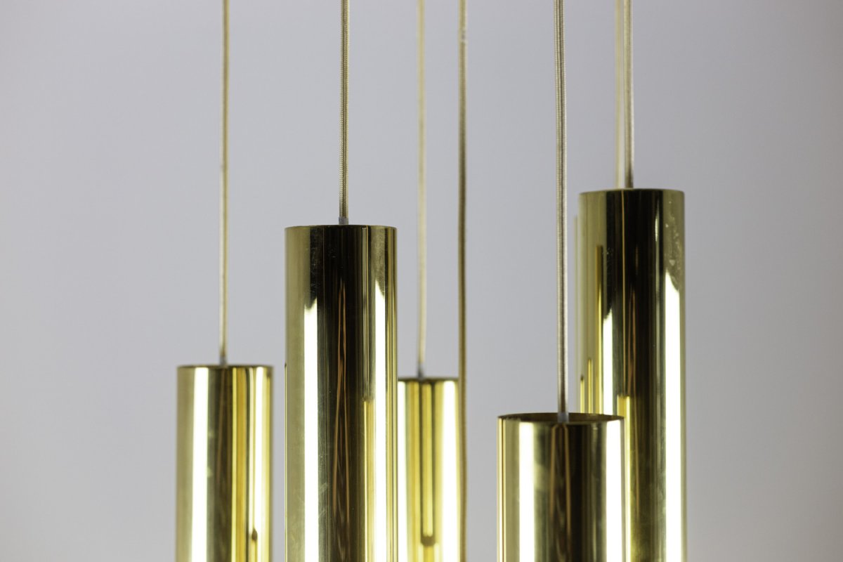 Maison Raak, Chandelier With 7 Lights In Gilt Brass, 1970’s- Ls39871601-photo-3