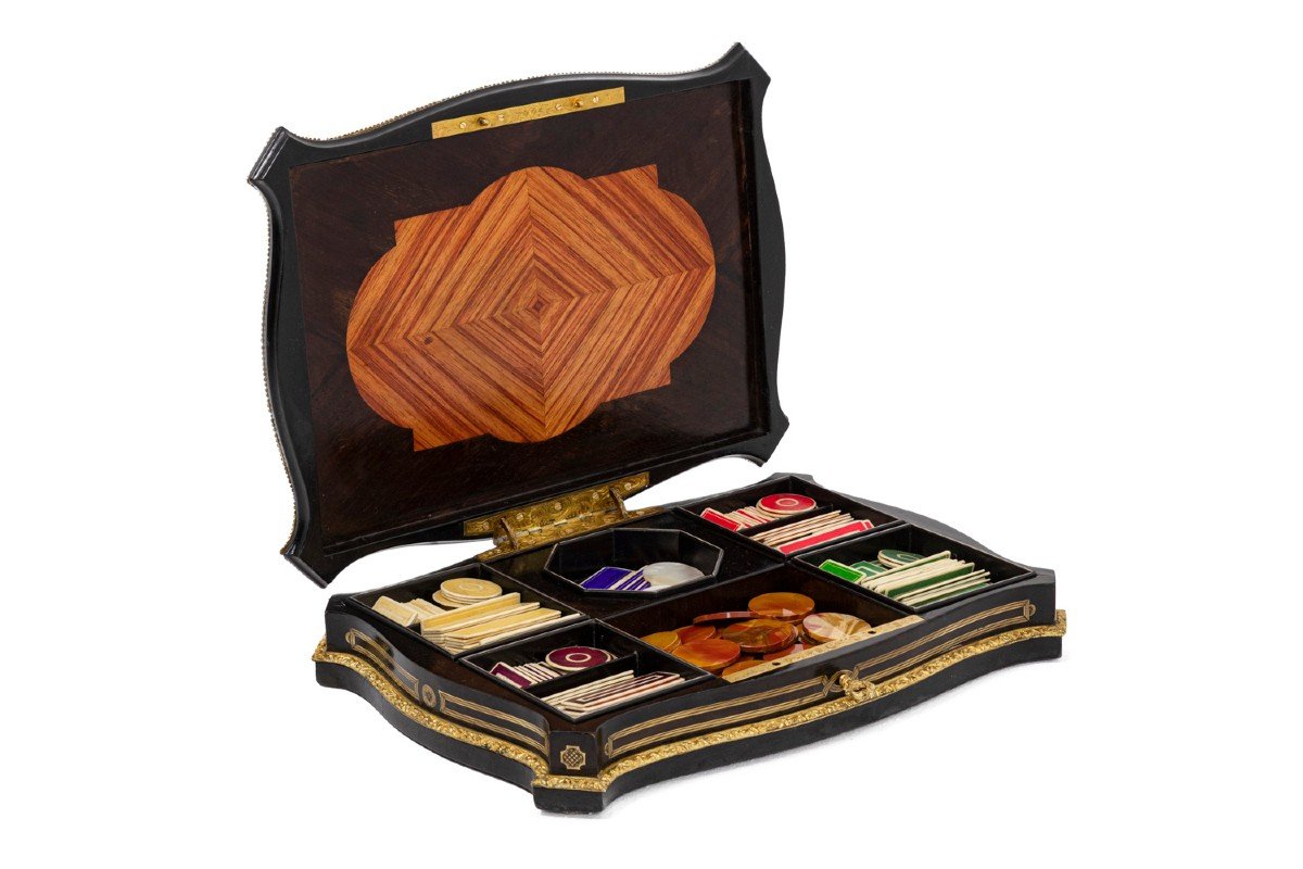 Coffret à Jeux En Bois Et Laiton Doré, époque Napoléon III - Ls4369616-photo-4