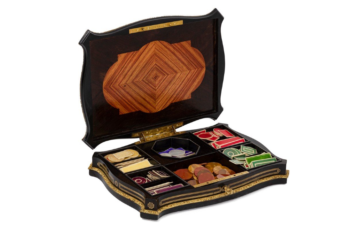 Coffret à Jeux En Bois Et Laiton Doré, époque Napoléon III - Ls4369616-photo-7