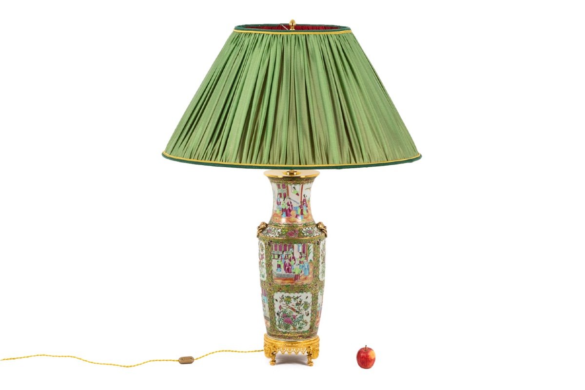 Grande Lampe En Porcelaine De Canton, Circa 1880-photo-3