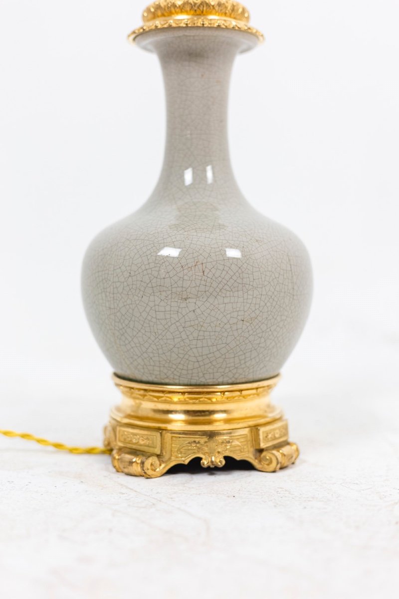 Lamp In Porcelain Celadon Cracked And Gilt Bronze, Circa 1880, Ls4517471-photo-1