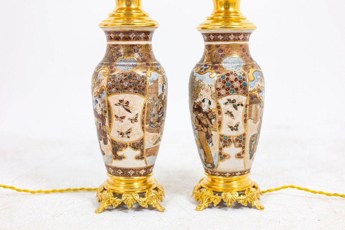 Pair Of Lamps In Satsuma Earthenware And Gilt Bronze, Circa 1880, Ls4583841-photo-5