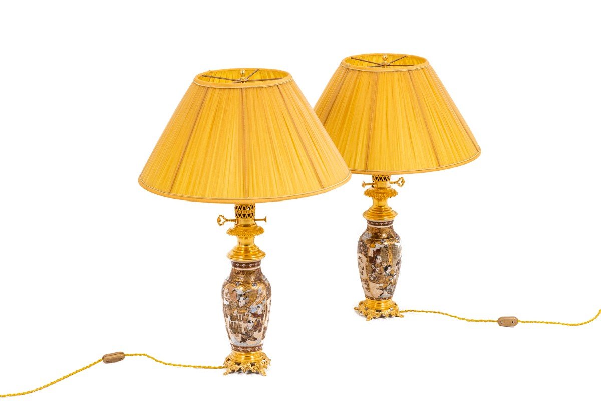 Pair Of Lamps In Satsuma Earthenware And Gilt Bronze, Circa 1880, Ls4583841