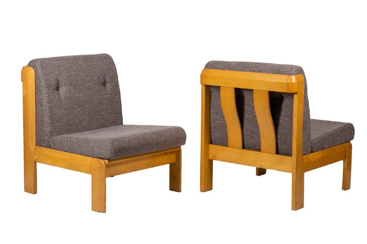 Pair Of Armchairs In Beech And Fabric, 1960s, Ls4811601