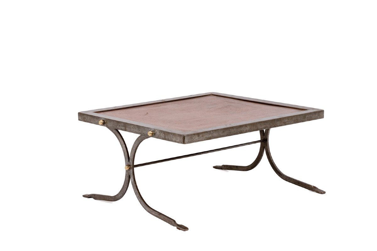 Industrial Style Coffee Table In Silver And Leather, 1970s, Ls5165803d