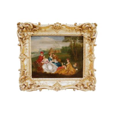 Nicolas Lancret, Scène galante champêtre, huile sur toile, XVIIIème siècle - LS21781601