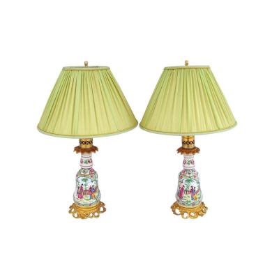 Pair Of Small Bayeux Porcelain Lamps Inspired By Canton Porcelain, End Of The 19th Century - Ls2708661