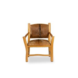 Brutalist Style Armchair In Elm And Goatskin, 1970s