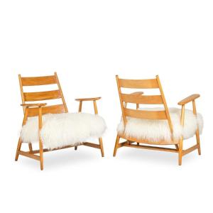 Pair Of “lounge” Armchairs In Blond Beech. 1950s
