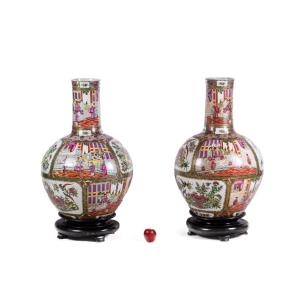 Pair Of Canton Porcelain Vases. Circa 1950.