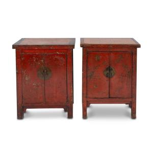 Two Chinese Red Lacquer Sideboards. Nineteenth Century.