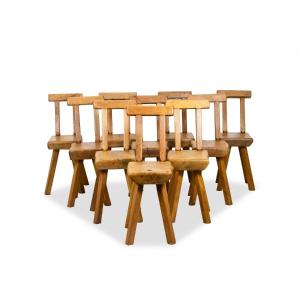 Mobichalet. Brutalist Style Set Of 10 Chairs. 1960′. Ls53302207j