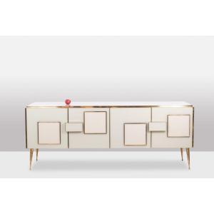 Geometric Sideboard In Glass And Gilded Brass. Contemporary Italian Work. Ls58902059d