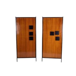 Pair Of Cabinets In Mahogany Veneer And Black Lacquered Iron. 1950s. Ls60702559u